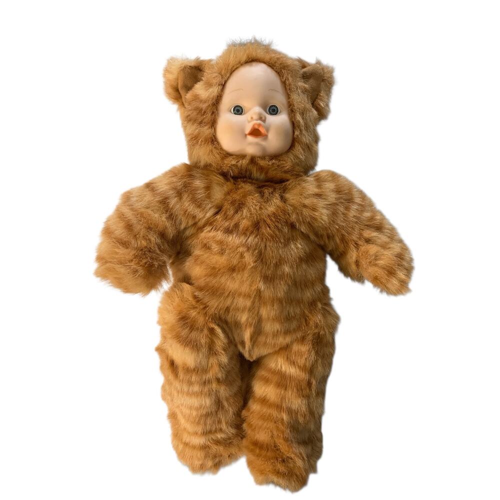 Vintage 1990's Plush Baby Orange Tabby Cat Realistic Face 17" Articulated Doll
